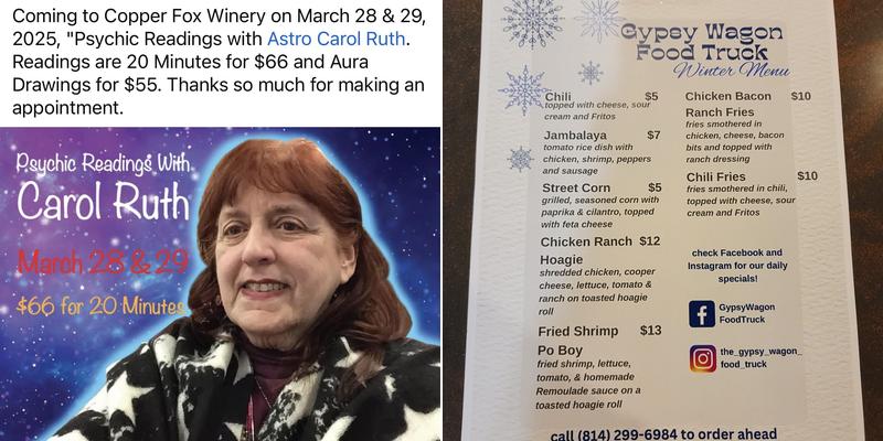 Copper Fox Winery Menu