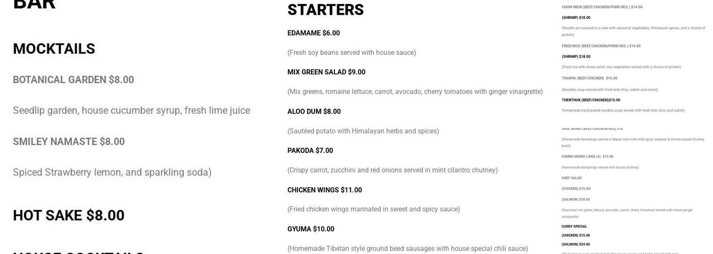 Namaste Brooklyn Menu