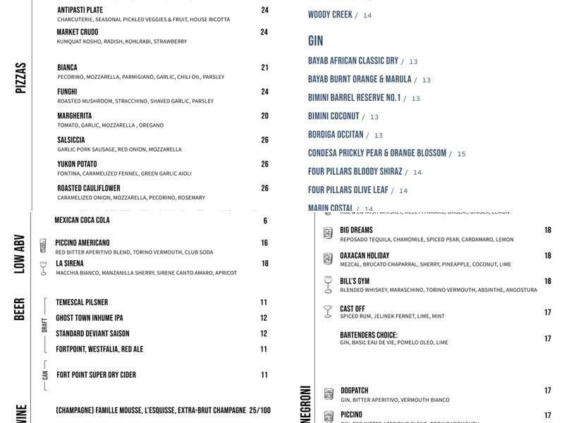 Bar Piccino Menu