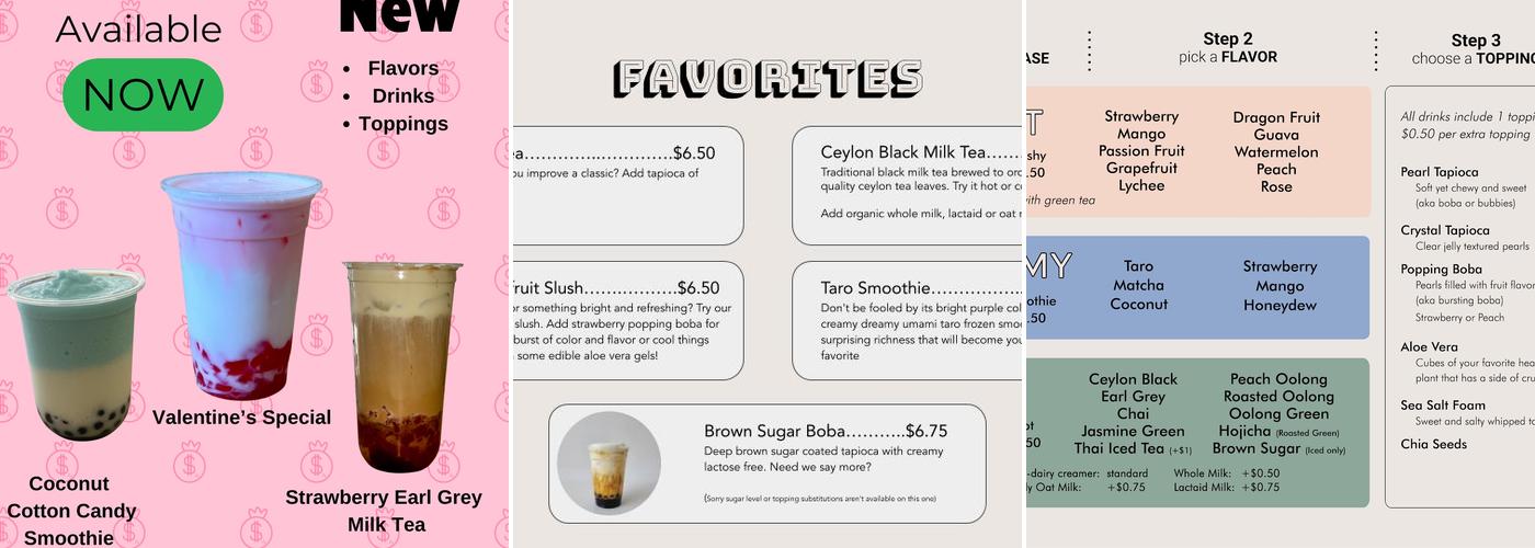 PICK UP bubble tea Menu