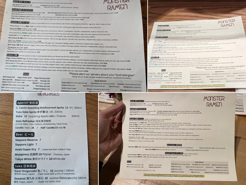 Monster Ramen Menu