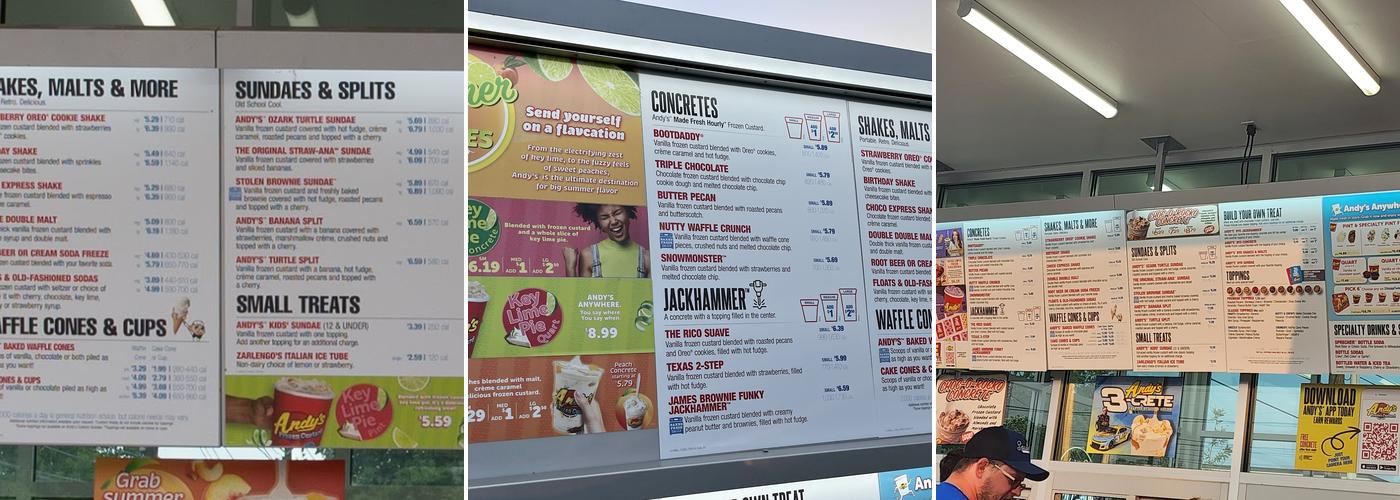 Andy's Frozen Custard Menu