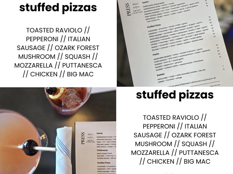 Press Pizza and Pasta Menu