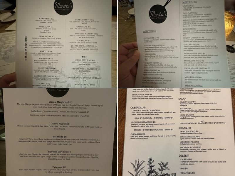 Martha’s Cocina Mexicana Menu