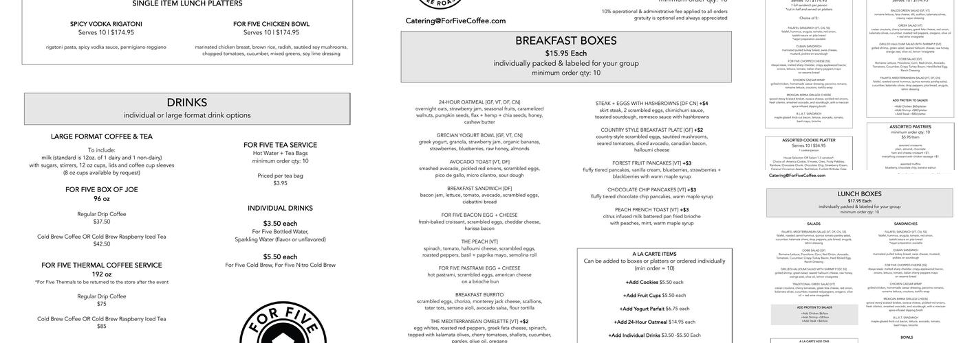 For Five Coffee Garden City Menu