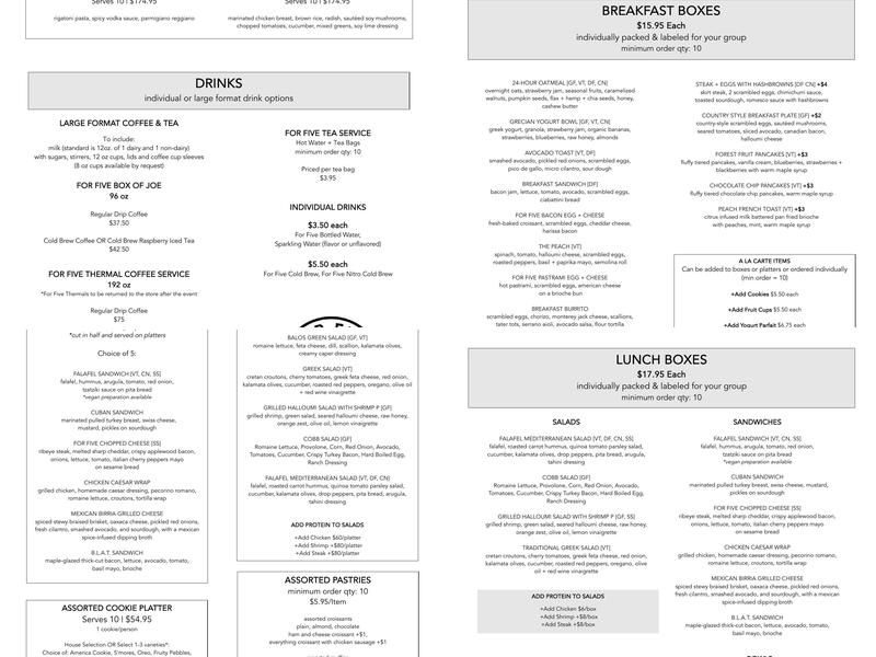 For Five Coffee Garden City Menu