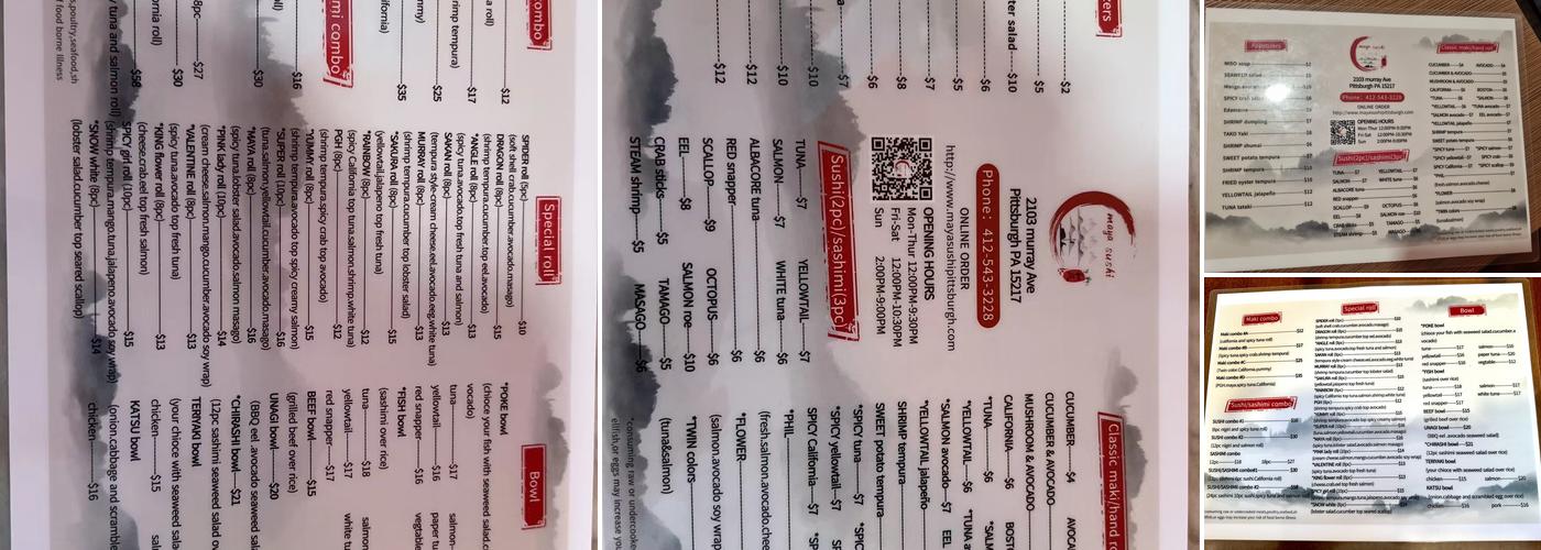Maya Sushi Menu