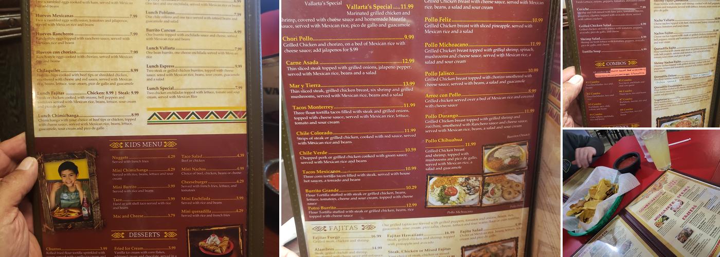 Vallarta's Mex Grill Menu