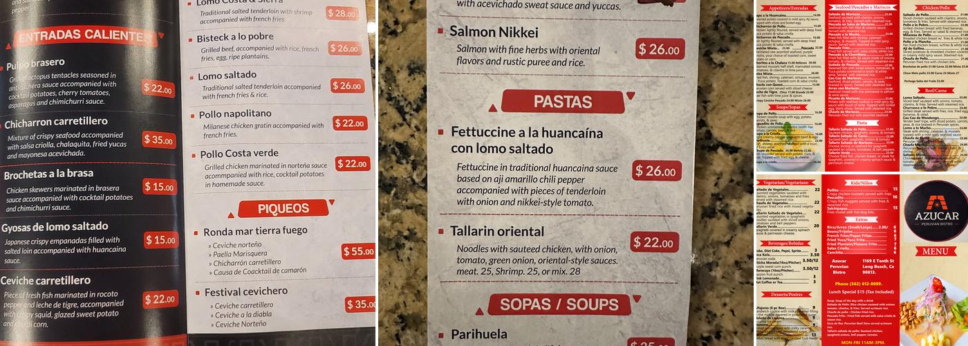 Azúcar Peruvian Bistro Menu