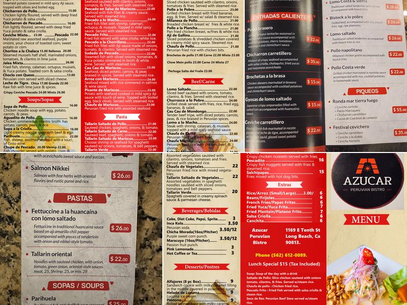 Azúcar Peruvian Bistro Menu