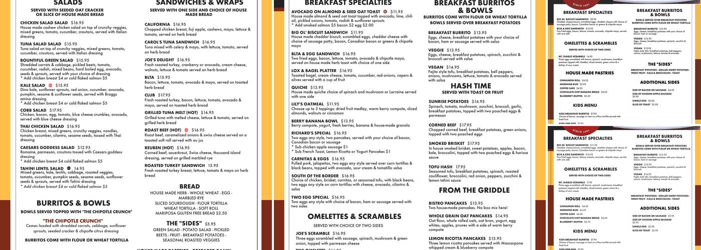 Sunrise Bistro Express Menu