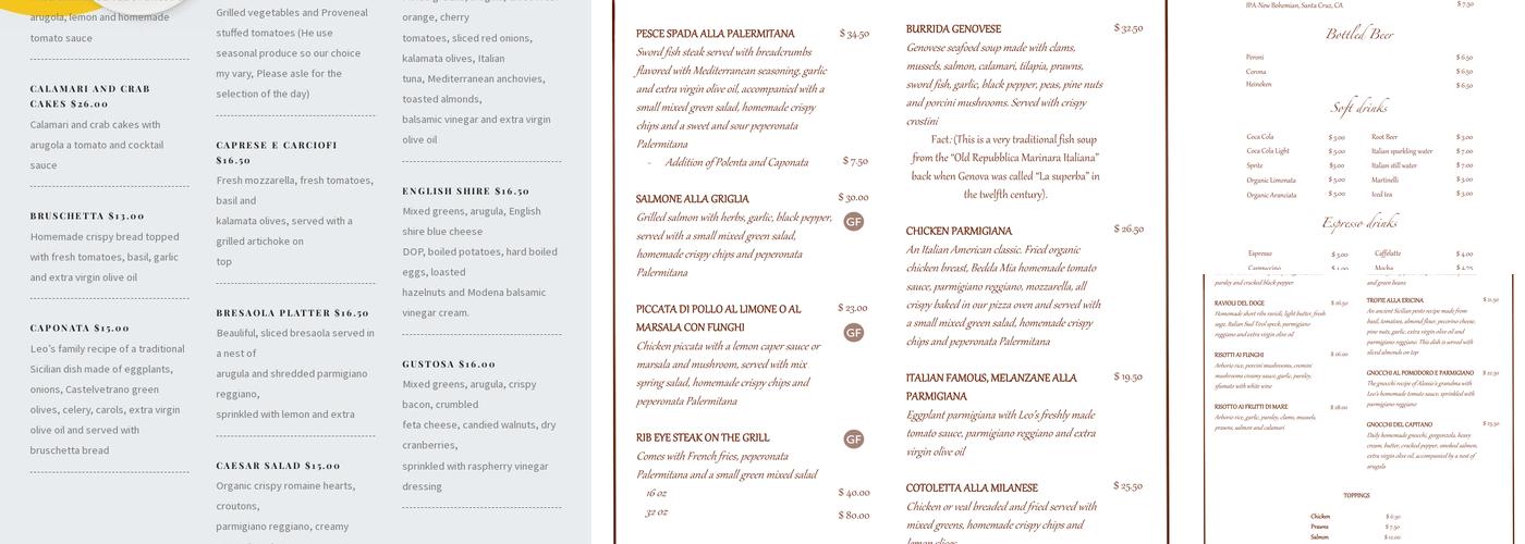 Bedda Mia Menu