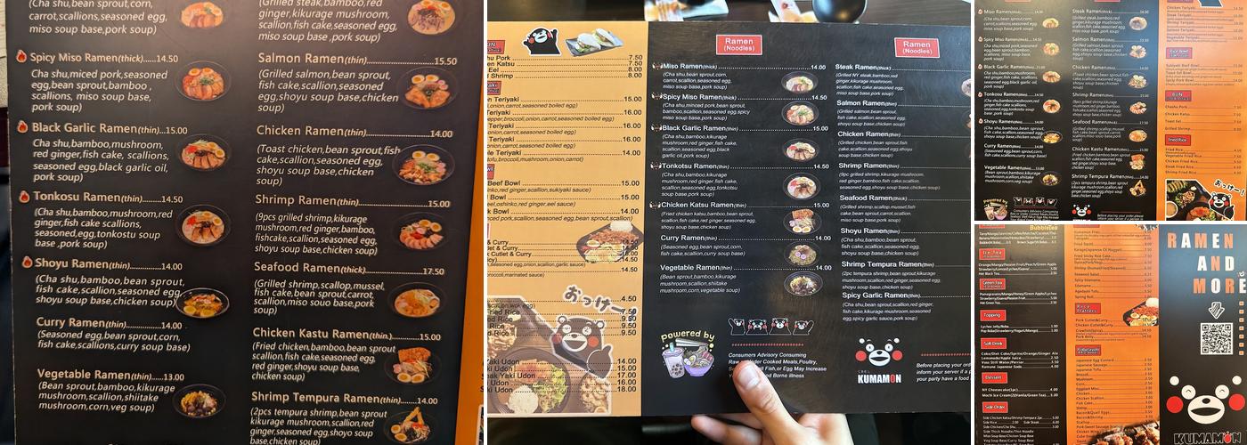 Kumamon Ramen Menu