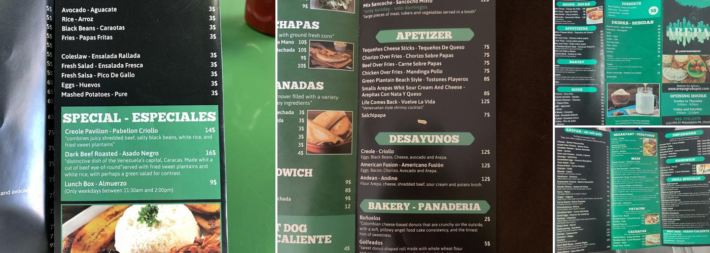 Arepa Grub Spot Menu