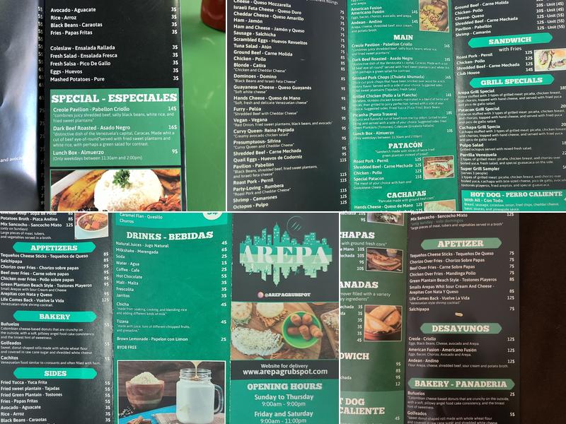 Arepa Grub Spot Menu