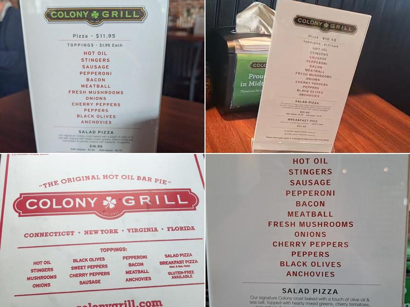 Colony Grill - Tampa Midtown Menu