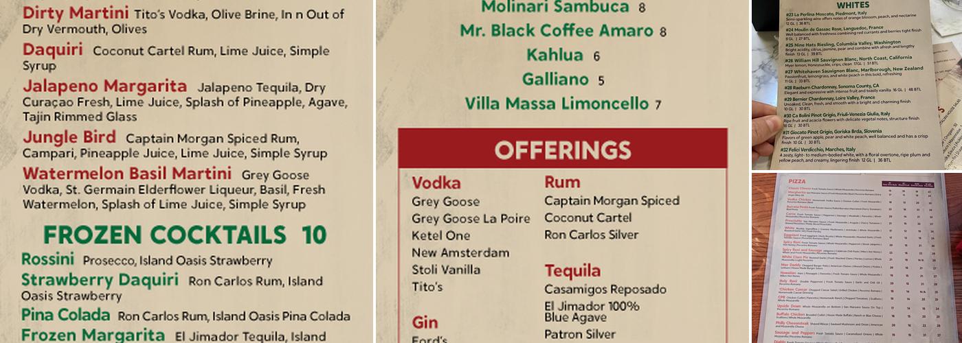 Pancetta Pizza Bar Menu