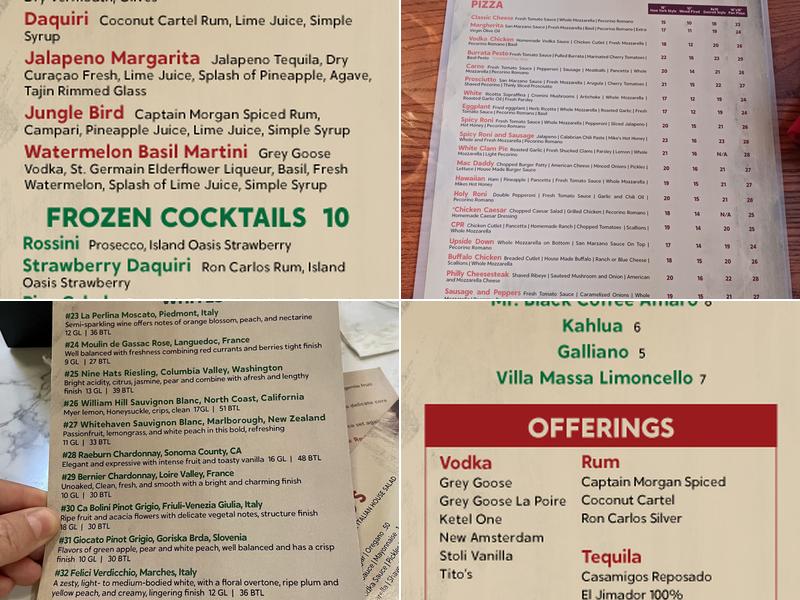 Pancetta Pizza Bar Menu