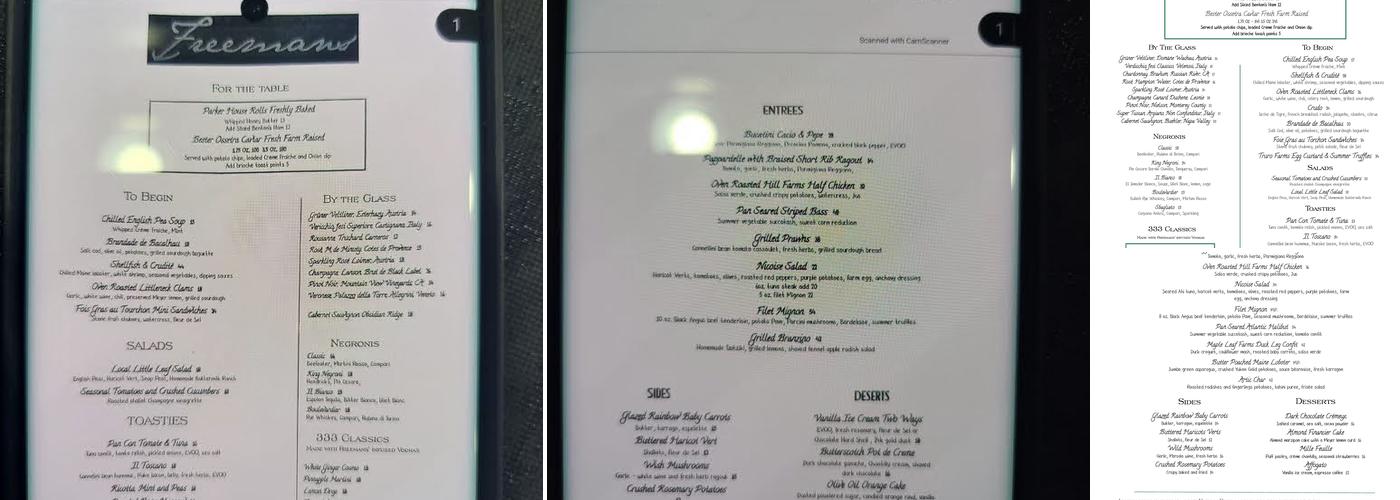 Freemans Menu