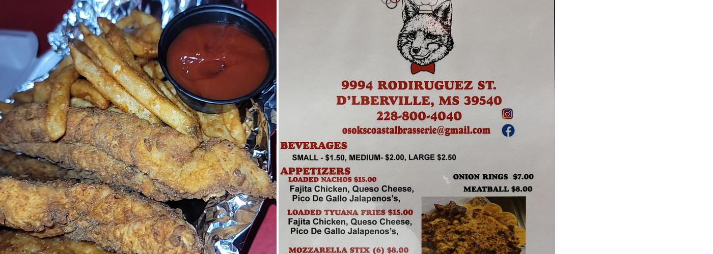 Osoks Coastal Brasserie Menu