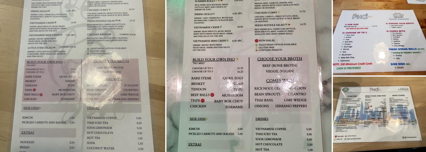 The Pho Spot Menu