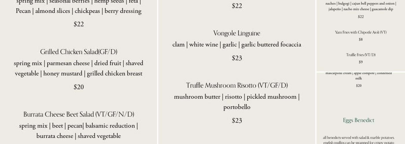 On & Off Kitchen + Bar Menu