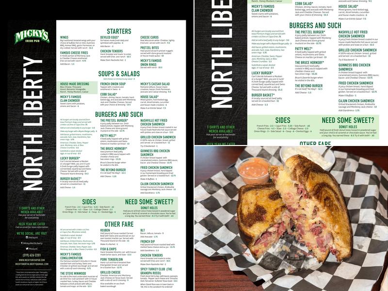 Micky's Irish Pub North Liberty Menu