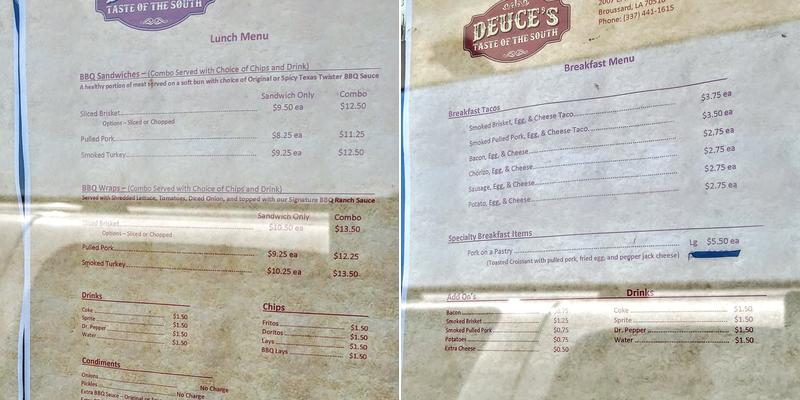 Deuce’s Taste of the South Menu