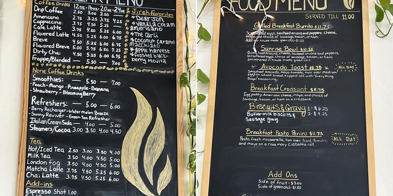 Jireh Cafe and Bakery Menu