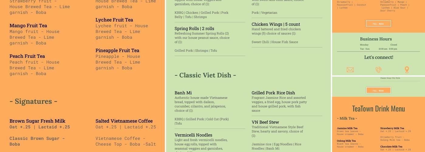 TeaTown Menu