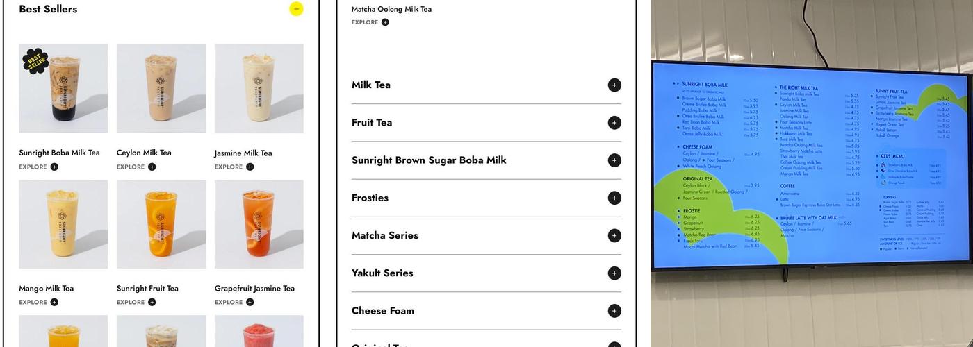 Sunright Tea Studio - Eastvale Menu