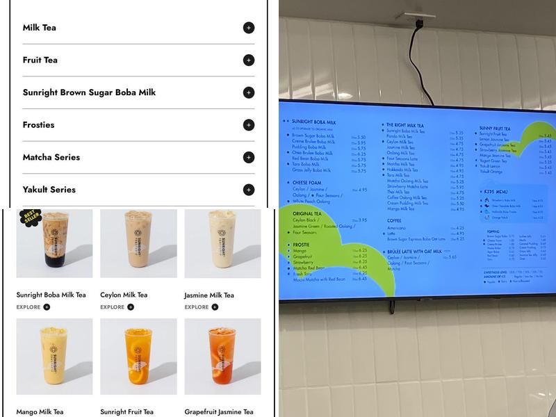 Sunright Tea Studio - Eastvale Menu