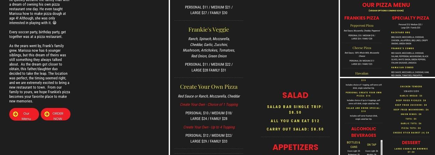 Frankie’s Pizza Menu