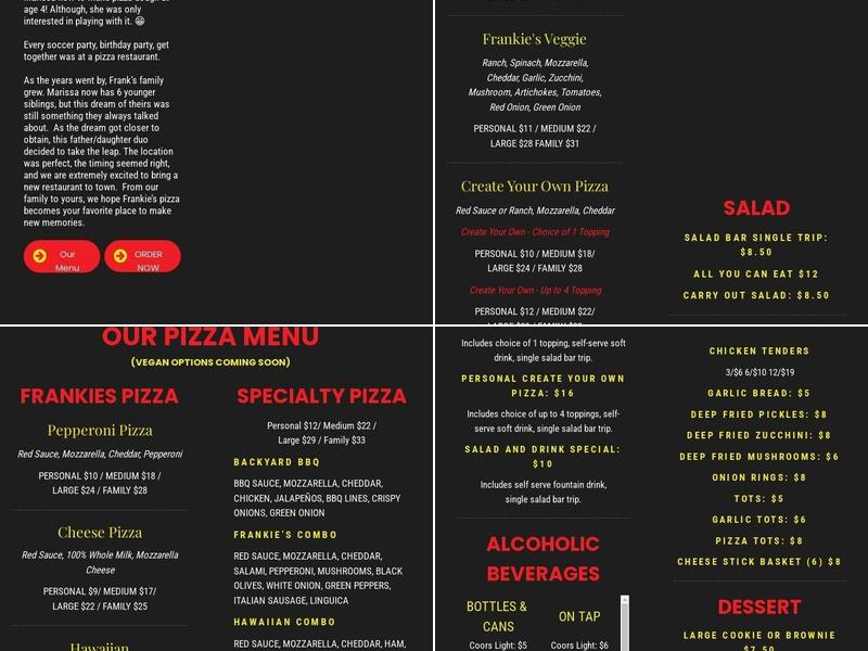 Frankie’s Pizza Menu