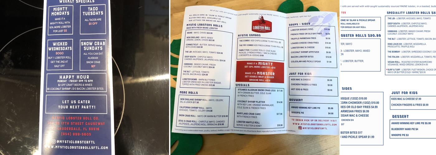 Mystic Lobster Roll Co Ft Lauderdale Menu