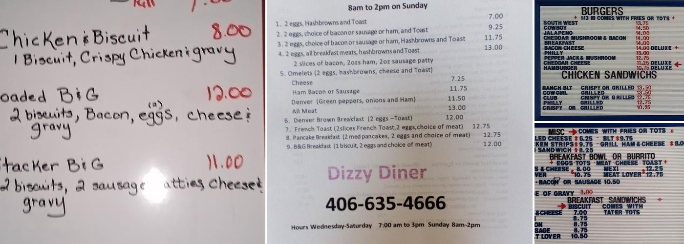 Dizzy Diner Menu
