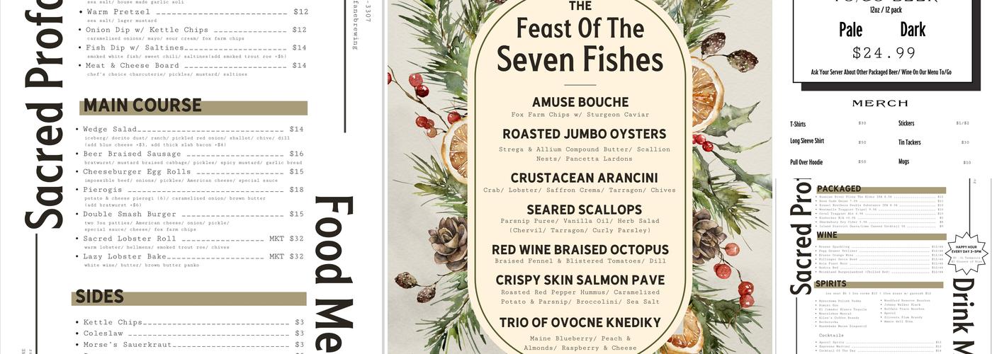 Sacred Profane Brewery and Tankpub Menu