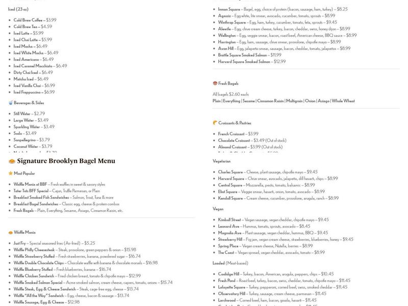 Brooklyn Bagel Factory Menu