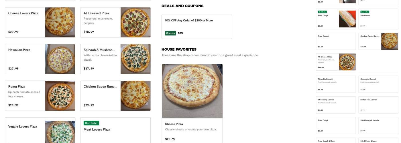 Sineore Cannoli & PIZZA Menu