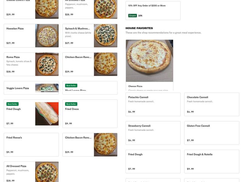 Sineore Cannoli & PIZZA Menu