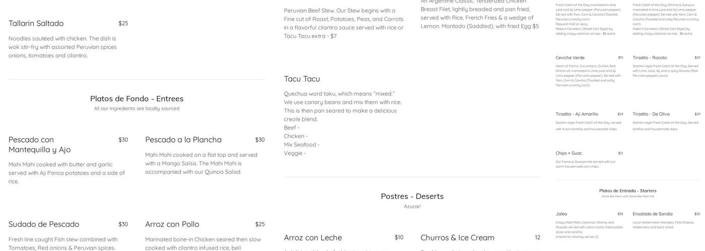 Lima Cocina + Cantina Menu