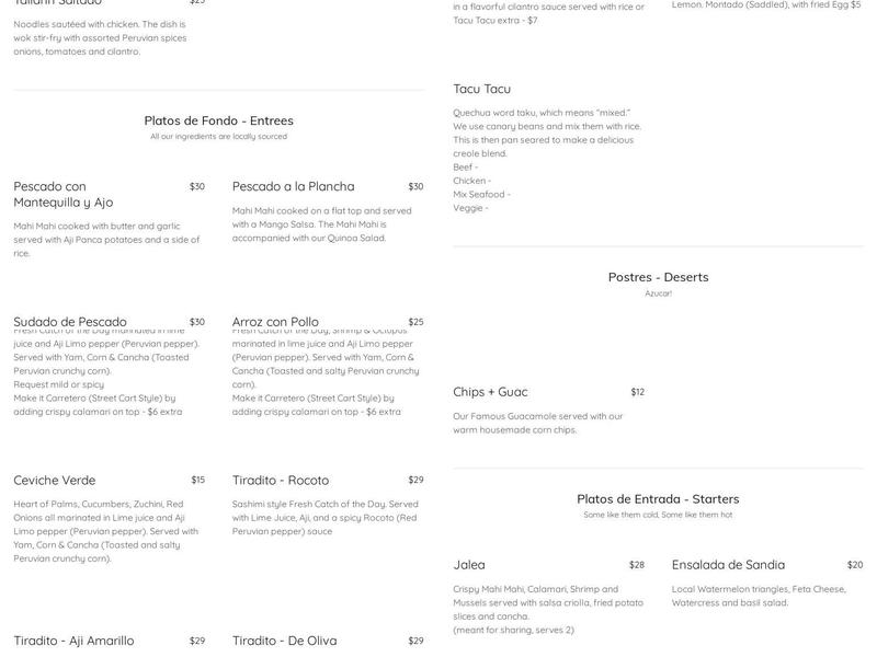 Lima Cocina + Cantina Menu