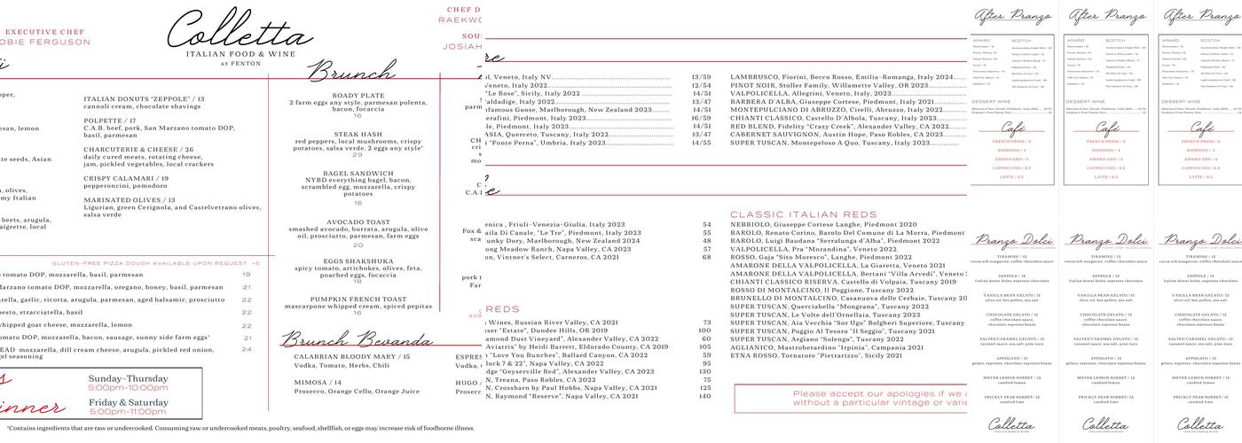 Colletta Menu