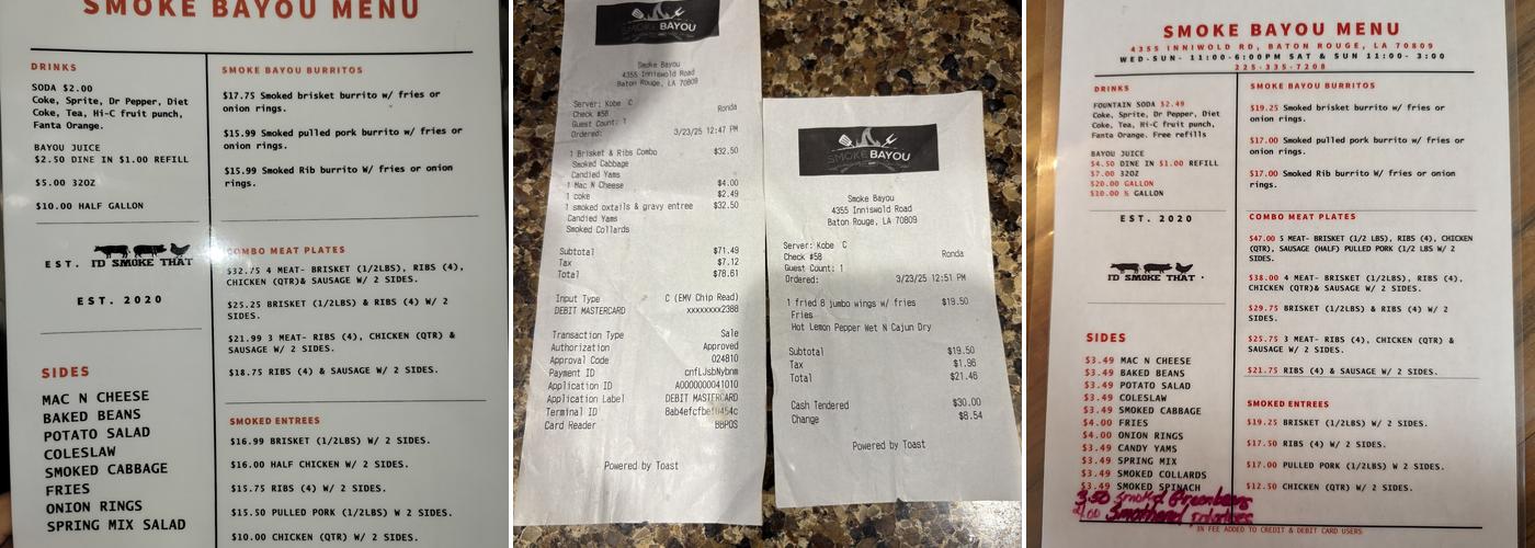 Smoke Bayou Menu