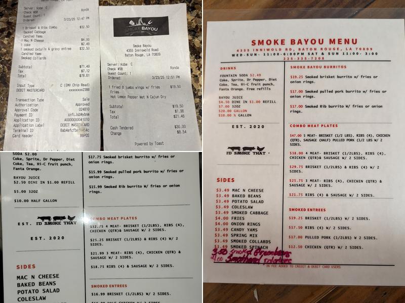 Smoke Bayou Menu