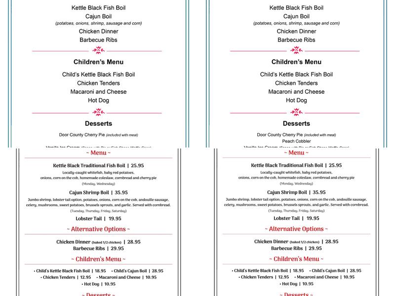 Kettle Black Fish Boil Menu