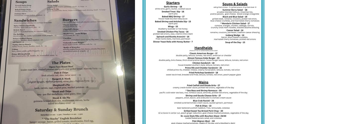 My Father’s Moustache Menu