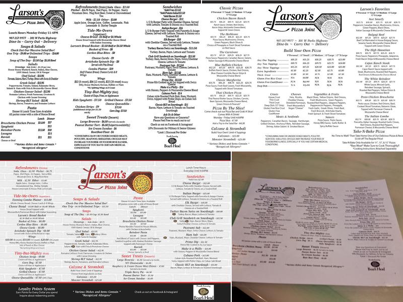 Larson's Pizza Joint Menu