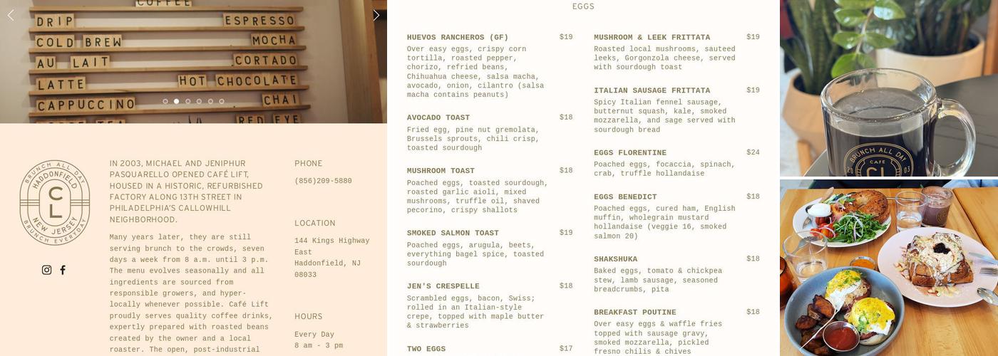 Cafe Lift Haddonfield Menu