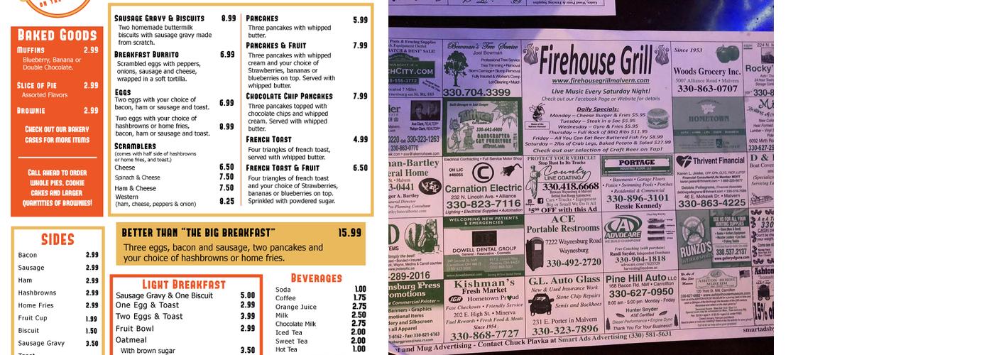 Cafe on the Corner Menu